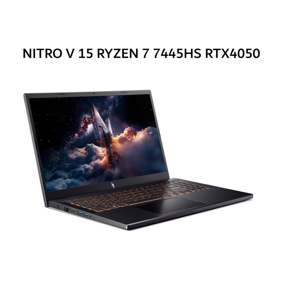 ACER NITRO V 15 RYZEN 7 7445HS RTX4050 6GB/ 16GB 512GB W11+OHS+M365B 15.6FHD 180HZ 100SRGB BLIT 2Y+ADP BLK -42.R60U