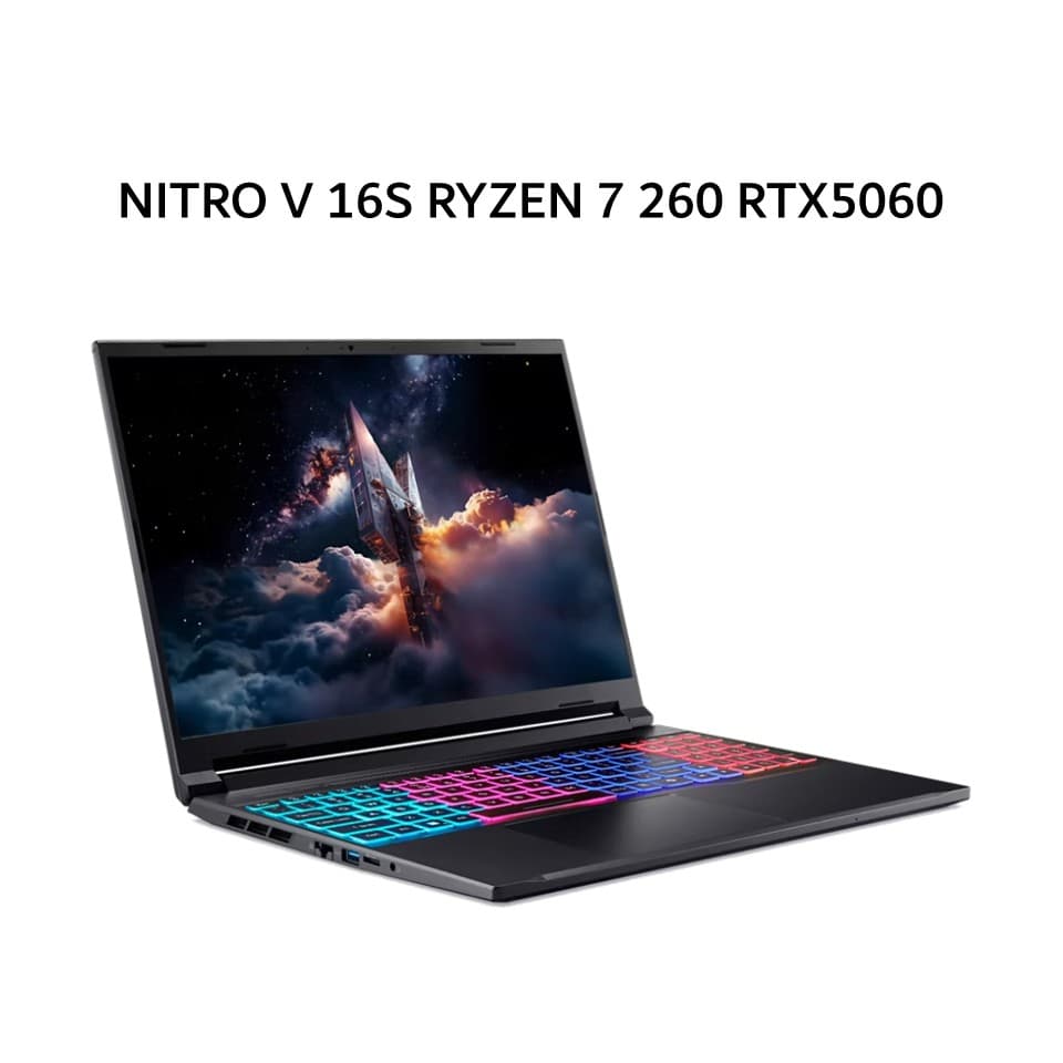 ACER NITRO V 16S RYZEN 7 260 RTX5060 8GB/ 16GB 512GB W11+OHS+M365B 16.0WQXGA 180HZ 100SRGB 2Y+ADP BLK -41.R70Y