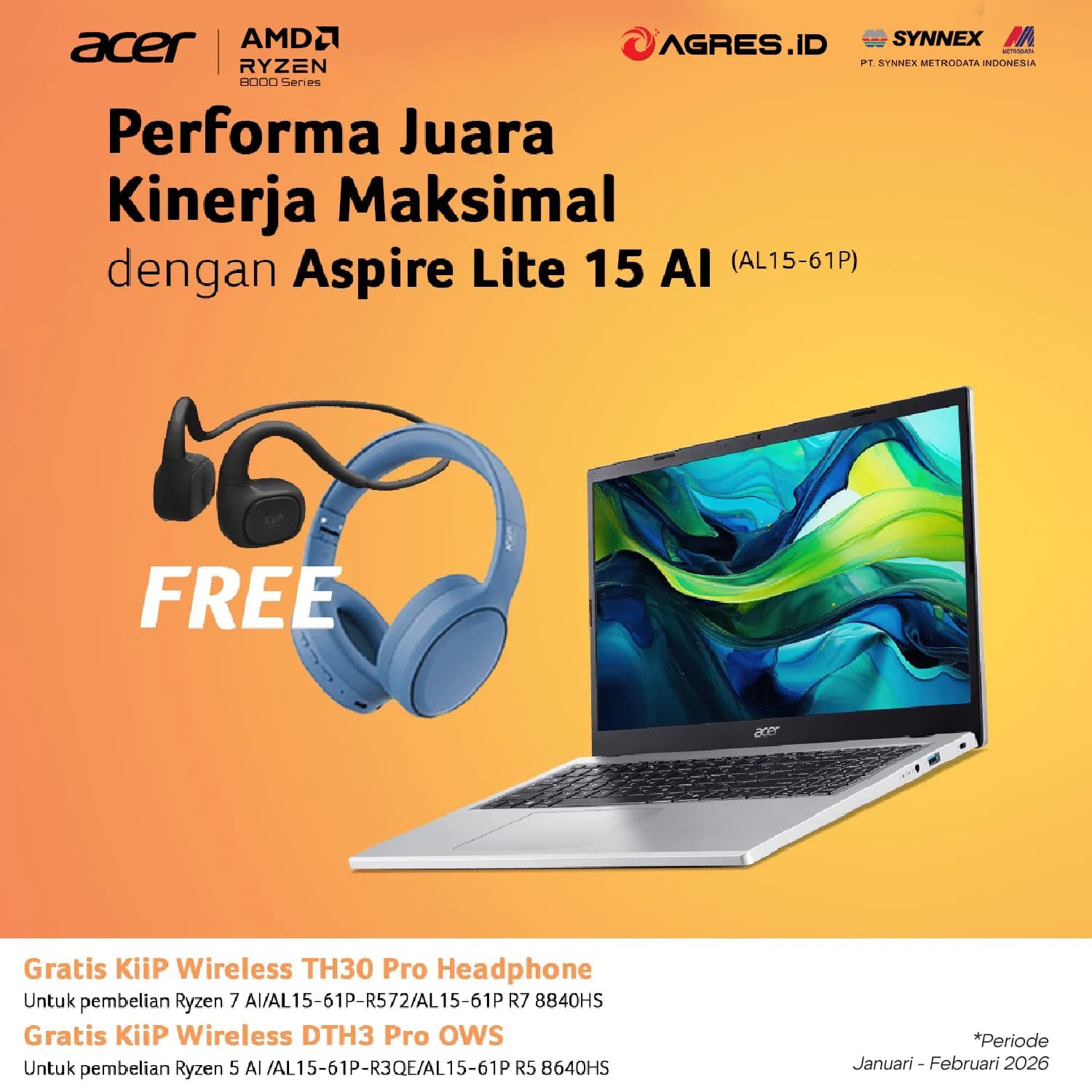 ACER ASPIRE LITE 15 AI FREE HEADPHONE KIIP